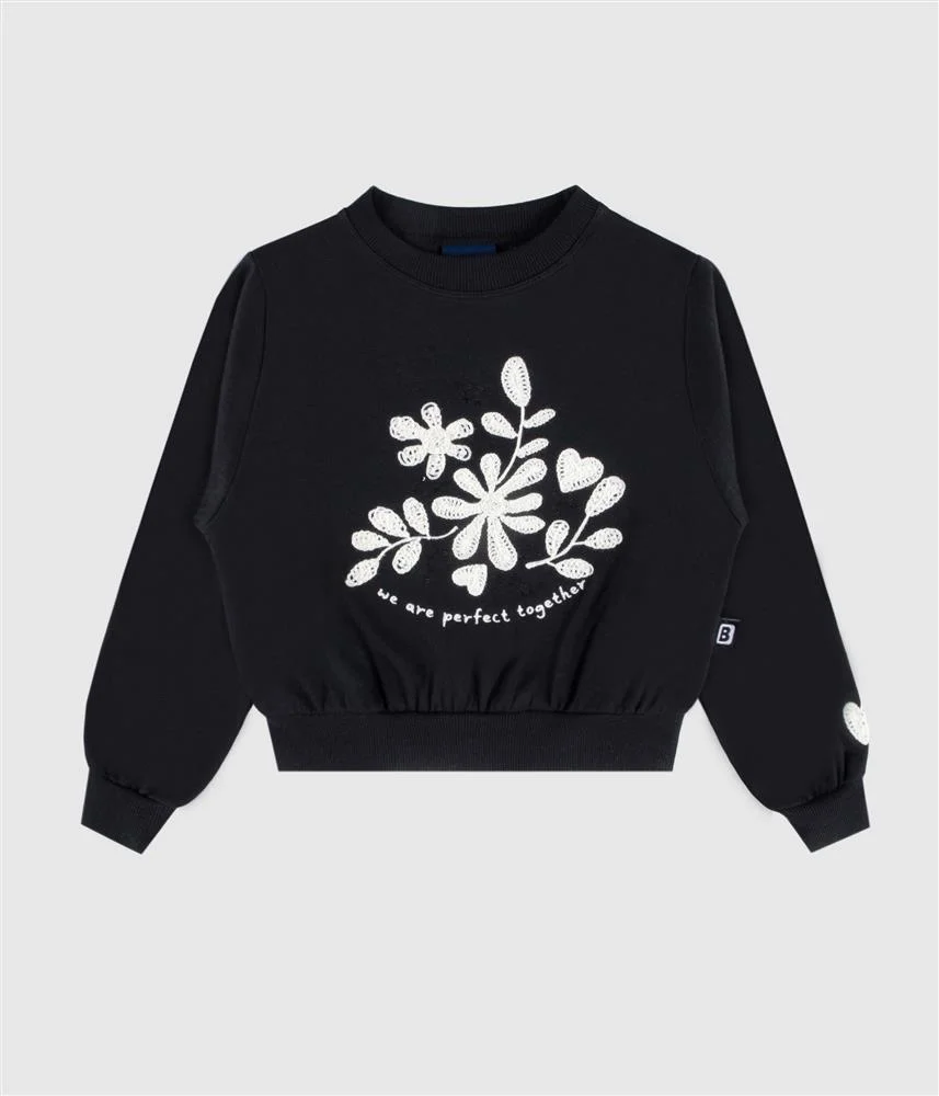 Sweat flores bordada - preta