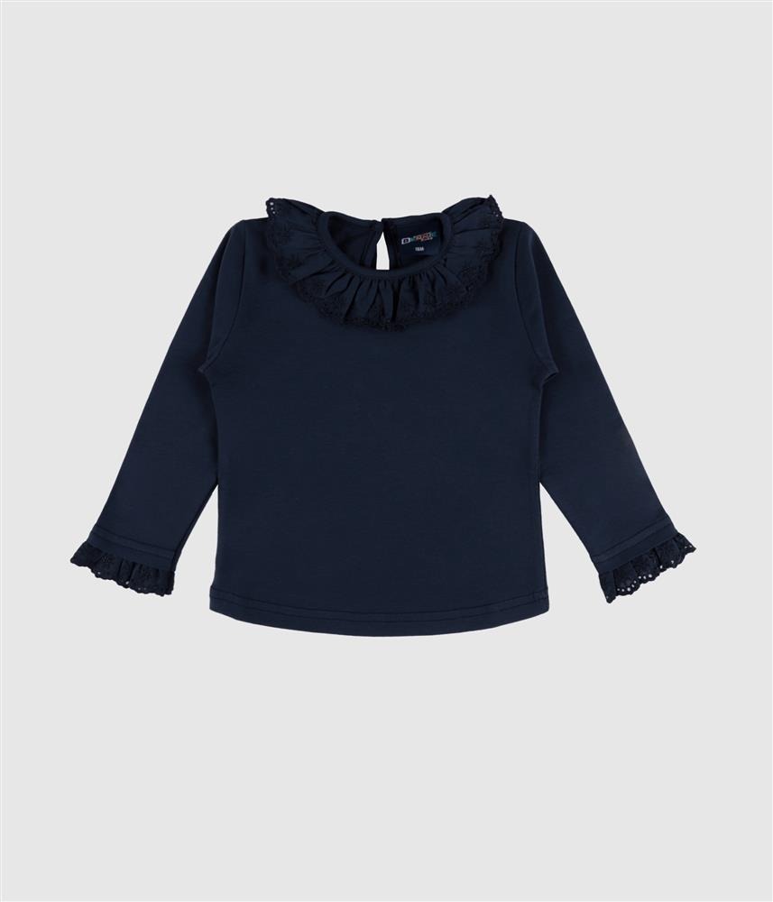 Camisola com gola bordada - Azul-Marinha