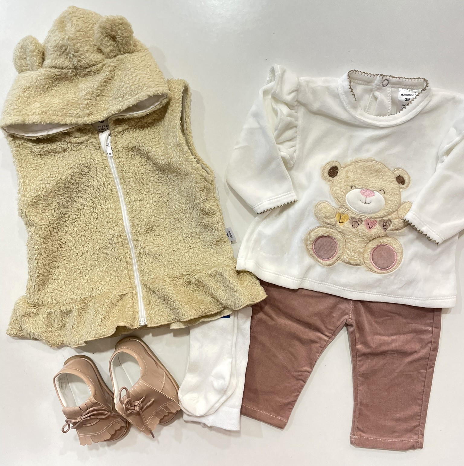 Conjunto 3 peças "ursinho" - rosa