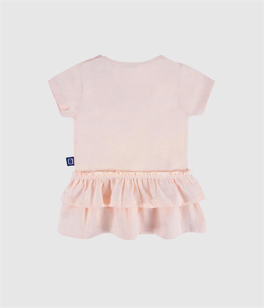 Vestido algodão com folho - rosa