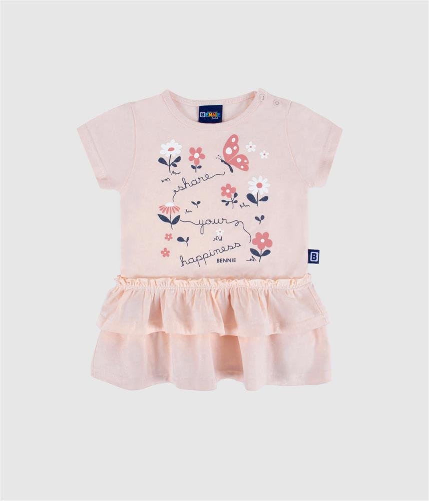 Vestido algodão com folho - rosa