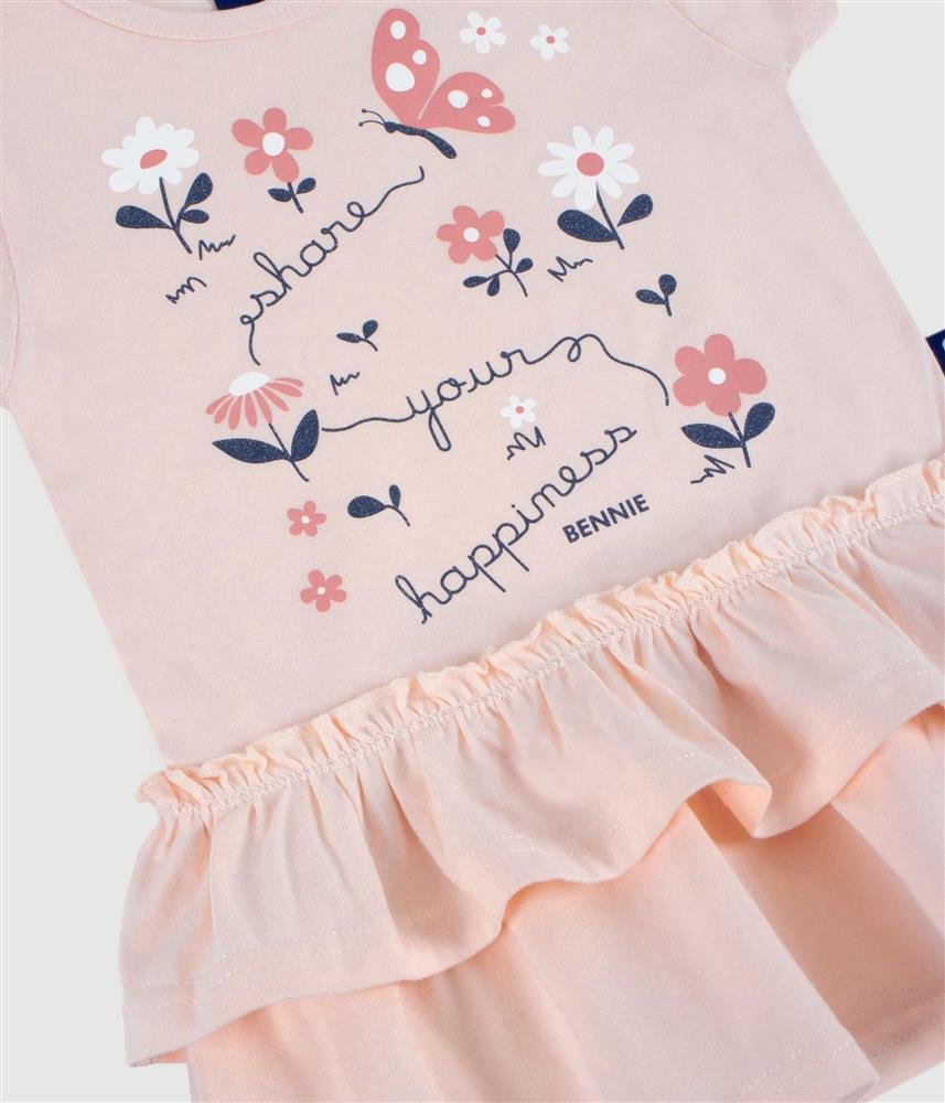 Vestido algodão com folho - rosa